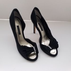 Black Caparros Peep Toe Satin Rhinestone Heels Size 8 1/2